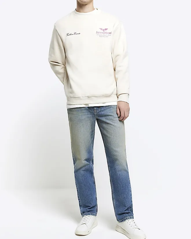 River Island Ecru regular fit graphic sweatshirt Stone Hot