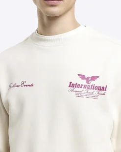 River Island Ecru regular fit graphic sweatshirt Stone Hot