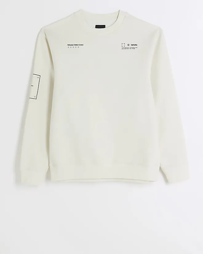 River Island Ecru regular fit graphic patch sweatshirt Stone Online