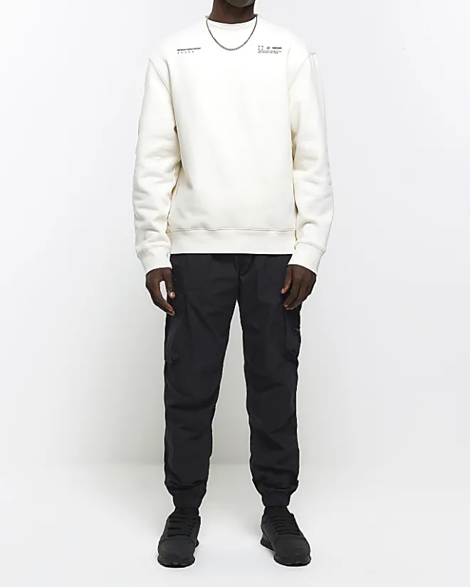 River Island Ecru regular fit graphic patch sweatshirt Stone Online