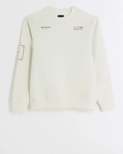 River Island Ecru regular fit graphic patch sweatshirt Stone Online