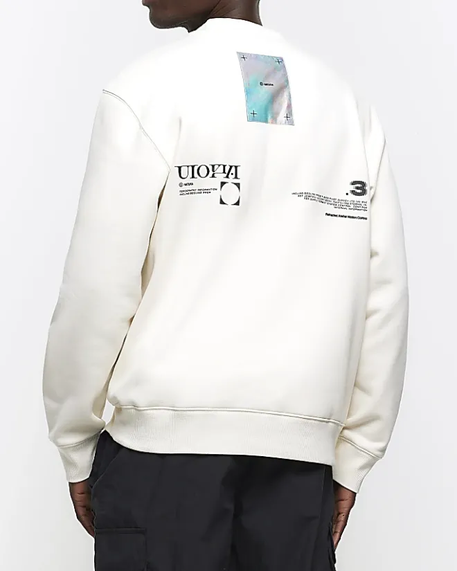 River Island Ecru regular fit graphic patch sweatshirt Stone Online