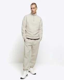 River Island Ecru regular fit half zip sweatshirt Stone Sale