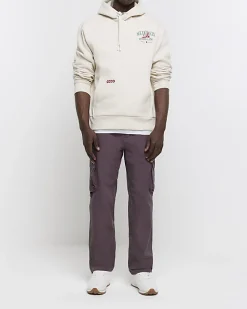 River Island Ecru regular fit Japanese graphic hoodie Stone Online