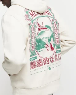 River Island Ecru regular fit Japanese graphic hoodie Stone Online