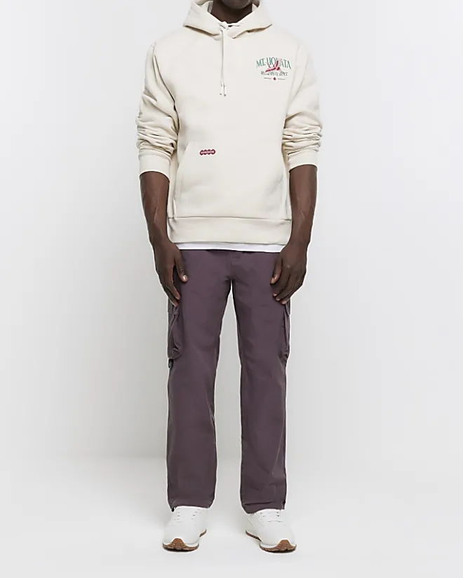 River Island Ecru regular fit Japanese graphic hoodie Stone Online