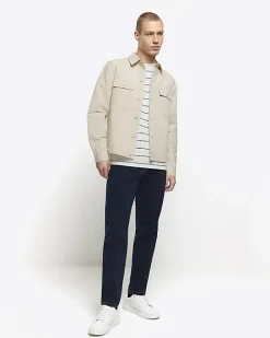 River Island Ecru regular fit linen blend smart overshirt Stone Discount