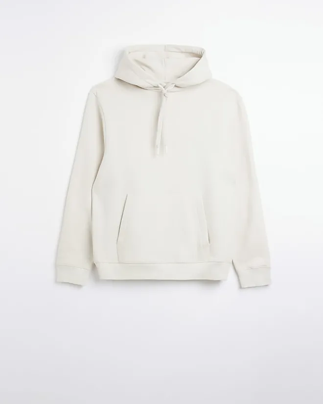 River Island Ecru regular fit plain hoodie Stone Online