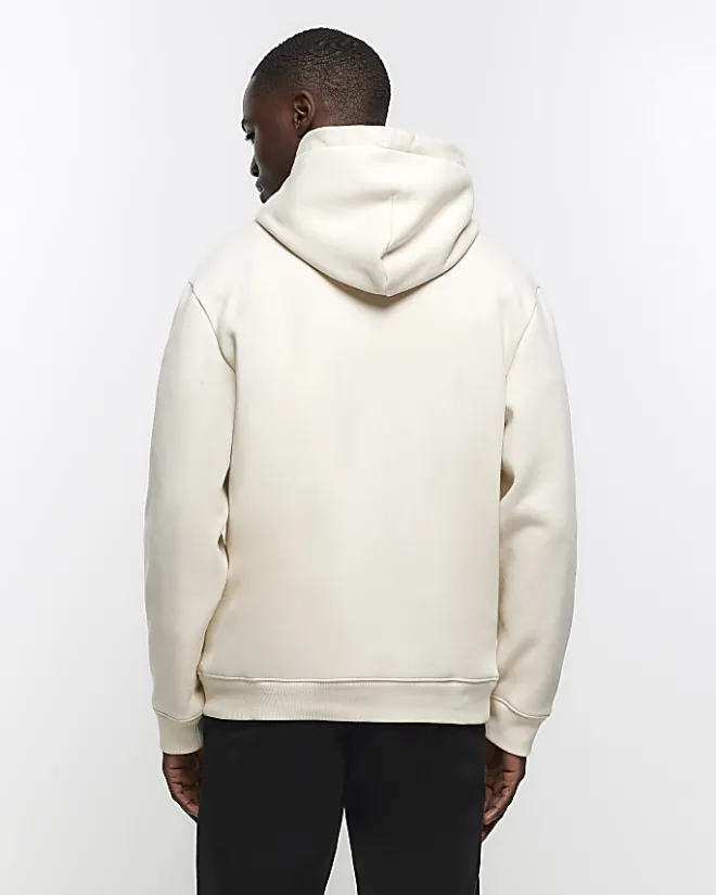 River Island Ecru regular fit plain hoodie Stone Online