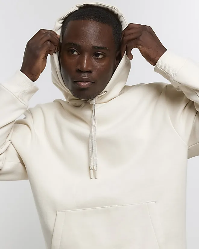 River Island Ecru regular fit plain hoodie Stone Online