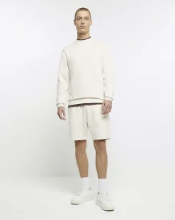River Island Ecru regular fit plain sweatshirt Stone Clearance