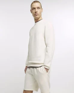 River Island Ecru regular fit plain sweatshirt Stone Clearance