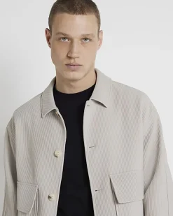 River Island Ecru regular fit plisse harrington jacket Stone Hot