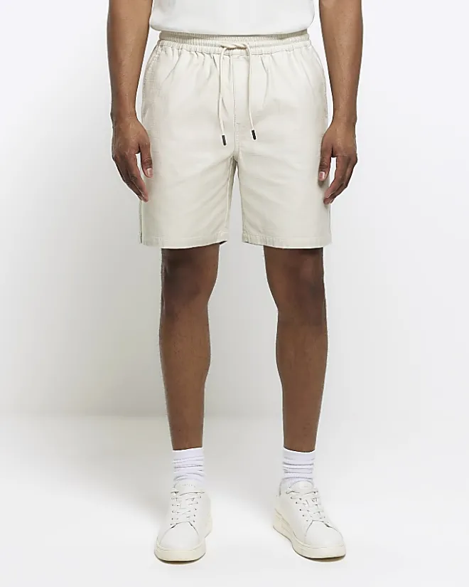 River Island Ecru regular fit pull on shorts Stone Fashion