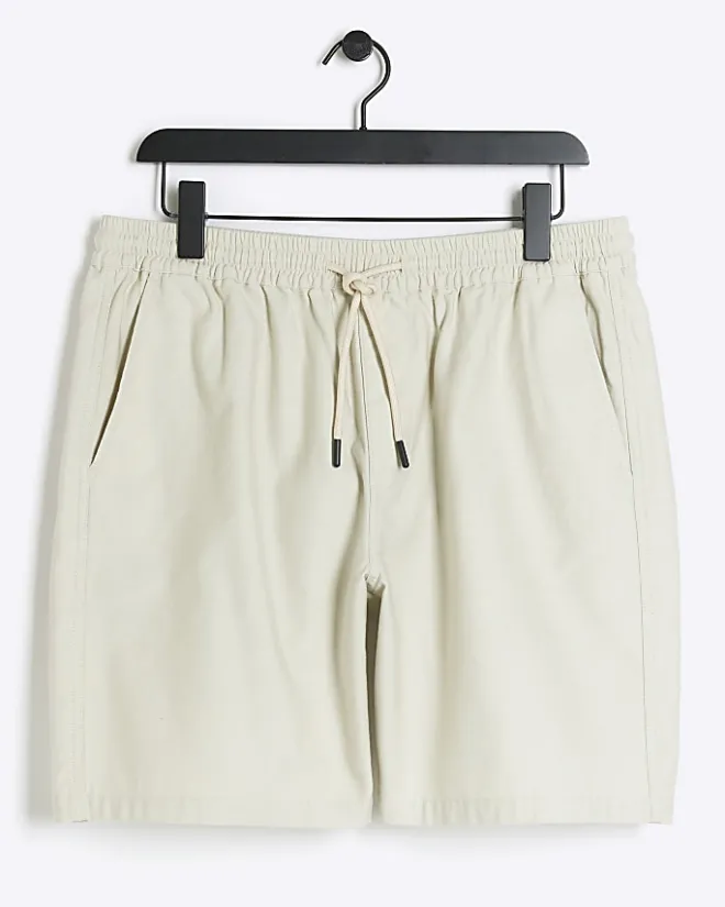 River Island Ecru regular fit pull on shorts Stone Fashion