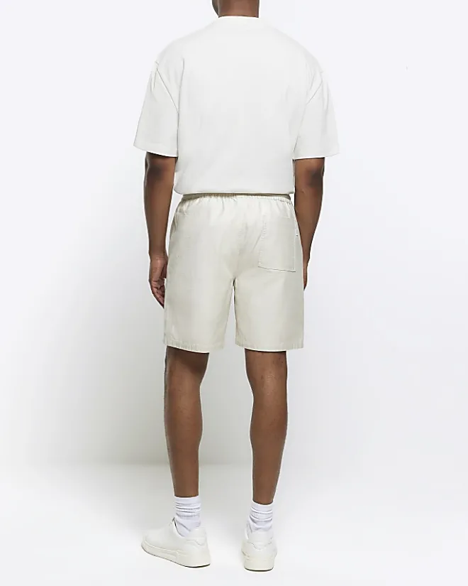 River Island Ecru regular fit pull on shorts Stone Fashion