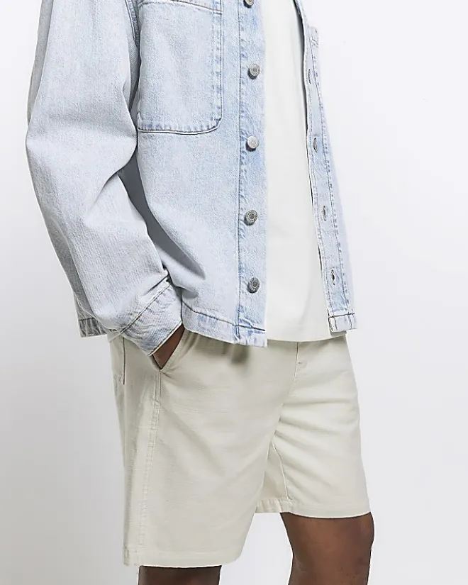 River Island Ecru regular fit pull on shorts Stone Fashion
