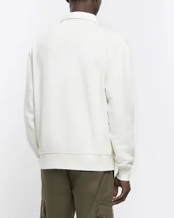 River Island Ecru Regular Fit Rugby Polo Shirt Stone Clearance