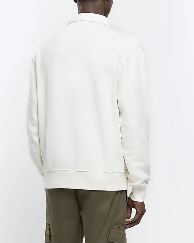 River Island Ecru Regular Fit Rugby Polo Shirt Stone Clearance