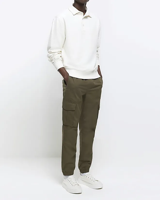 River Island Ecru Regular Fit Rugby Polo Shirt Stone Clearance