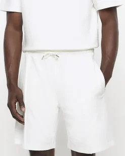 River Island Ecru regular fit textured smart shorts Stone Fashion