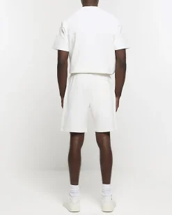 River Island Ecru regular fit textured smart shorts Stone Fashion