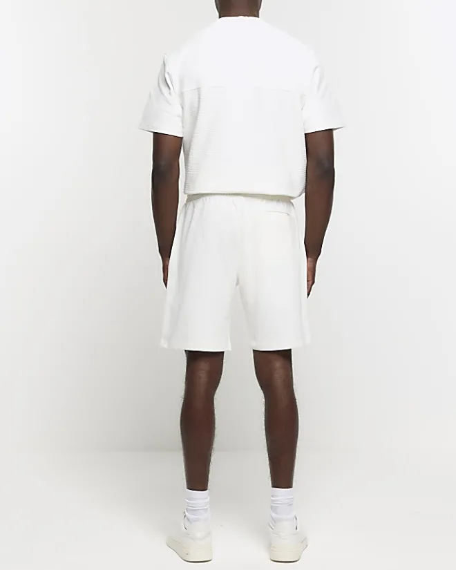 River Island Ecru regular fit textured smart shorts Stone Fashion