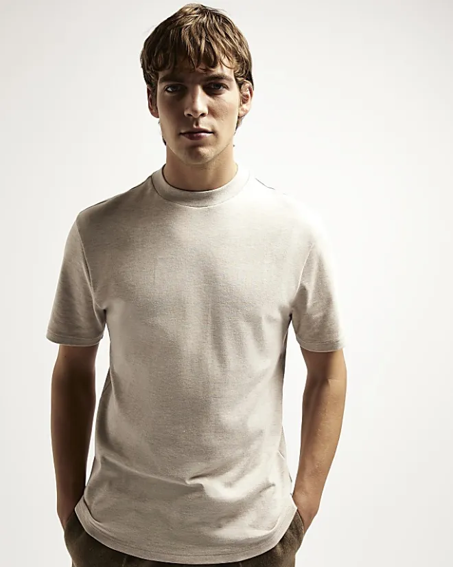 River Island Ecru RI studio slim fit t-shirt Stone New