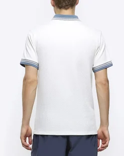 River Island Ecru slim fit taped half zip polo Stone Outlet