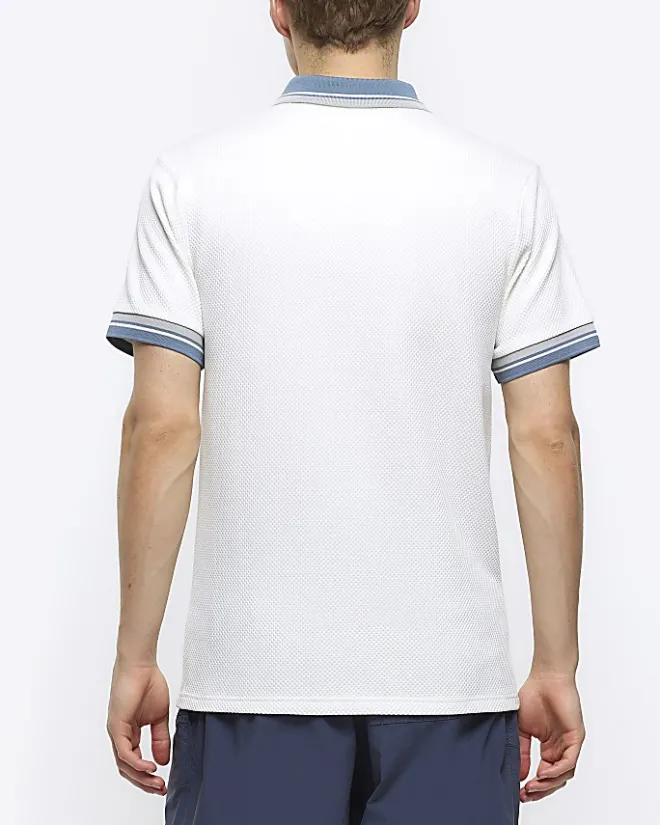 River Island Ecru slim fit taped half zip polo Stone Outlet