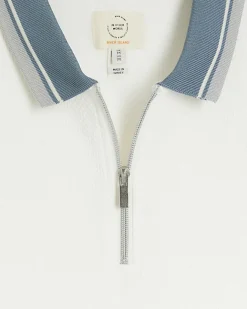 River Island Ecru slim fit taped half zip polo Stone Outlet