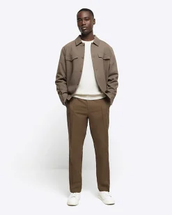 River Island Ecru slim fit waffle texture jumper Stone Discount