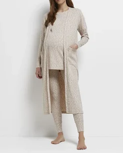 River Island Ecru space dye print maternity maxi cardigan Cream Online