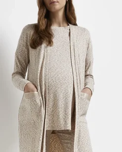 River Island Ecru space dye print maternity maxi cardigan Cream Online