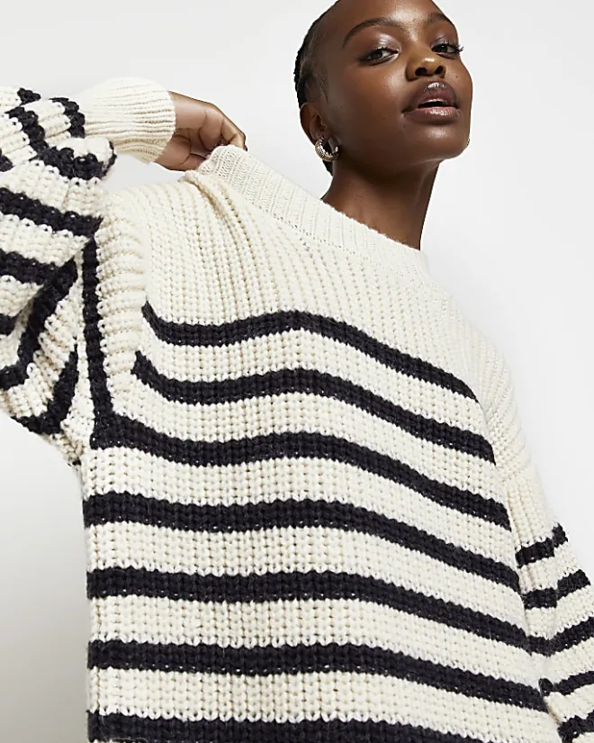 River Island Ecru stripe knit jumper mini dress Cream Discount