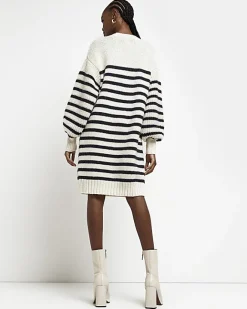River Island Ecru stripe knit jumper mini dress Cream Discount