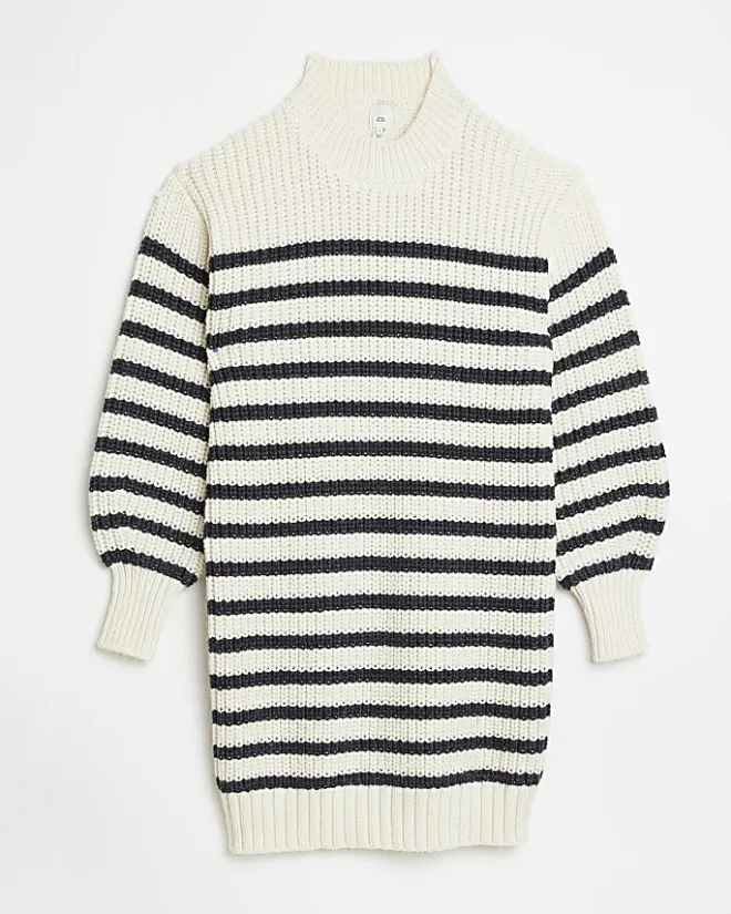 River Island Ecru stripe knit jumper mini dress Cream Discount
