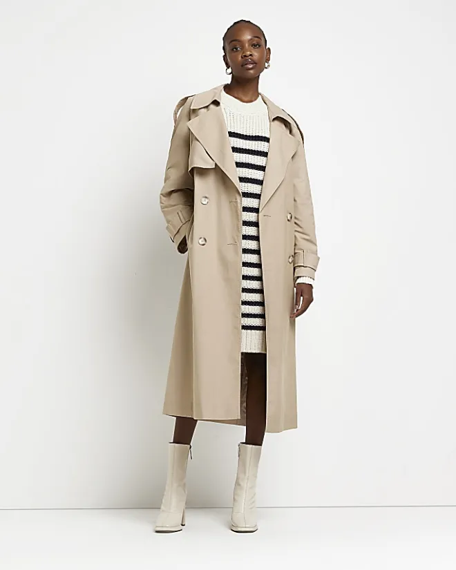 River Island Ecru stripe knit jumper mini dress Cream Discount