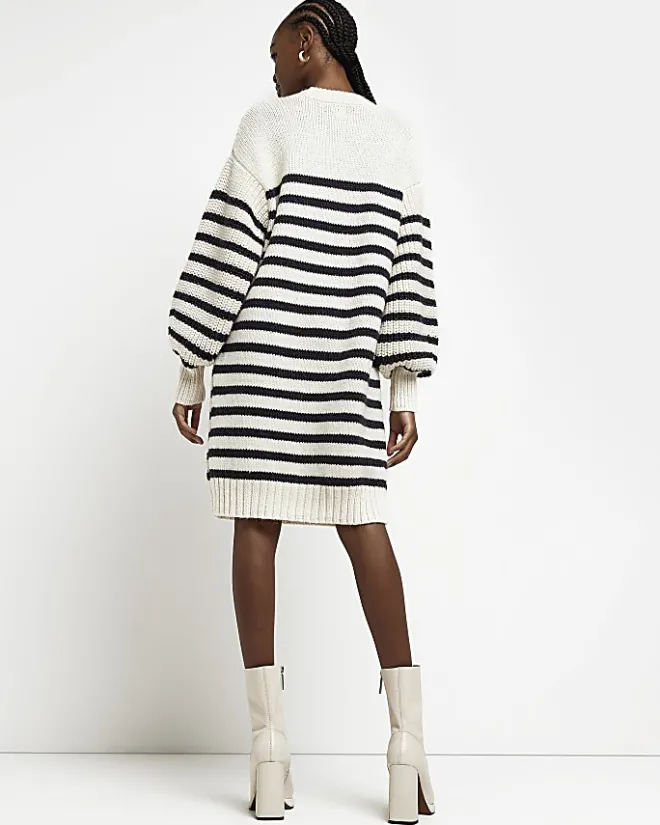 River Island Ecru stripe knit jumper mini dress Cream Discount