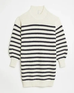 River Island Ecru stripe knit jumper mini dress Cream Discount