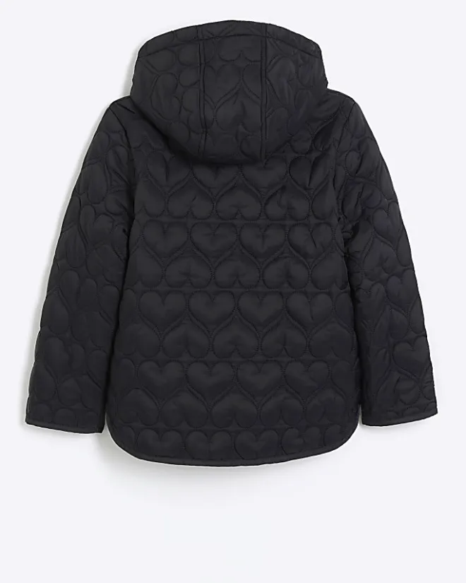 River Island Girl heart quilt padded coat Black Best