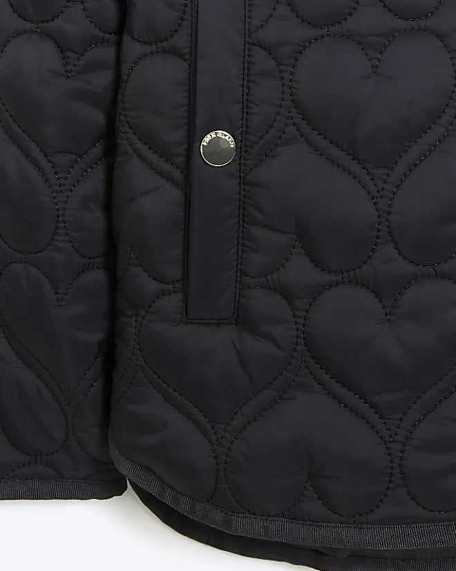 River Island Girl heart quilt padded coat Black Best