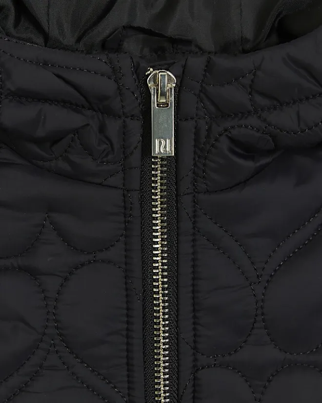 River Island Girl heart quilt padded coat Black Best