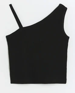 River Island Girl rib one shoulder vest top Black New