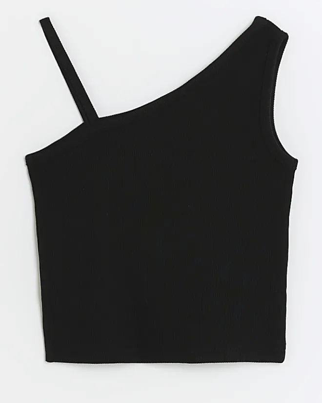 River Island Girl rib one shoulder vest top Black New