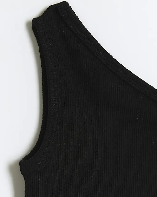 River Island Girl rib one shoulder vest top Black New