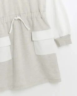 River Island Girls beige colour block hooded dress Cream Outlet