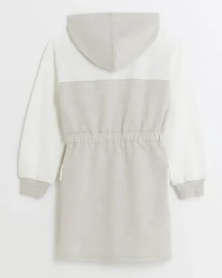 River Island Girls beige colour block hooded dress Cream Outlet