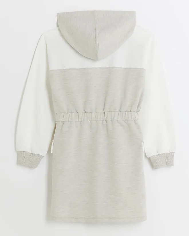 River Island Girls beige colour block hooded dress Cream Outlet