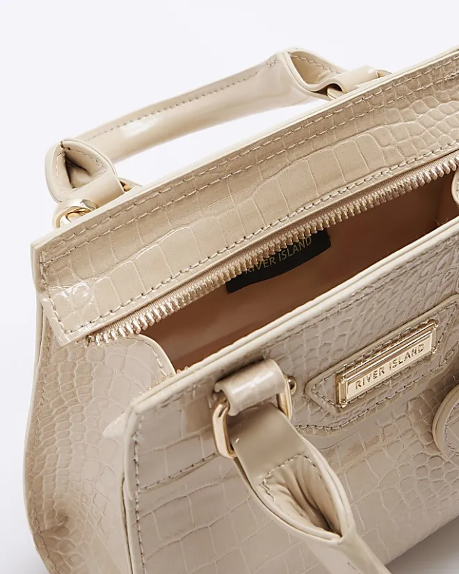 River Island Girls beige croc embossed tote bag Cream Hot